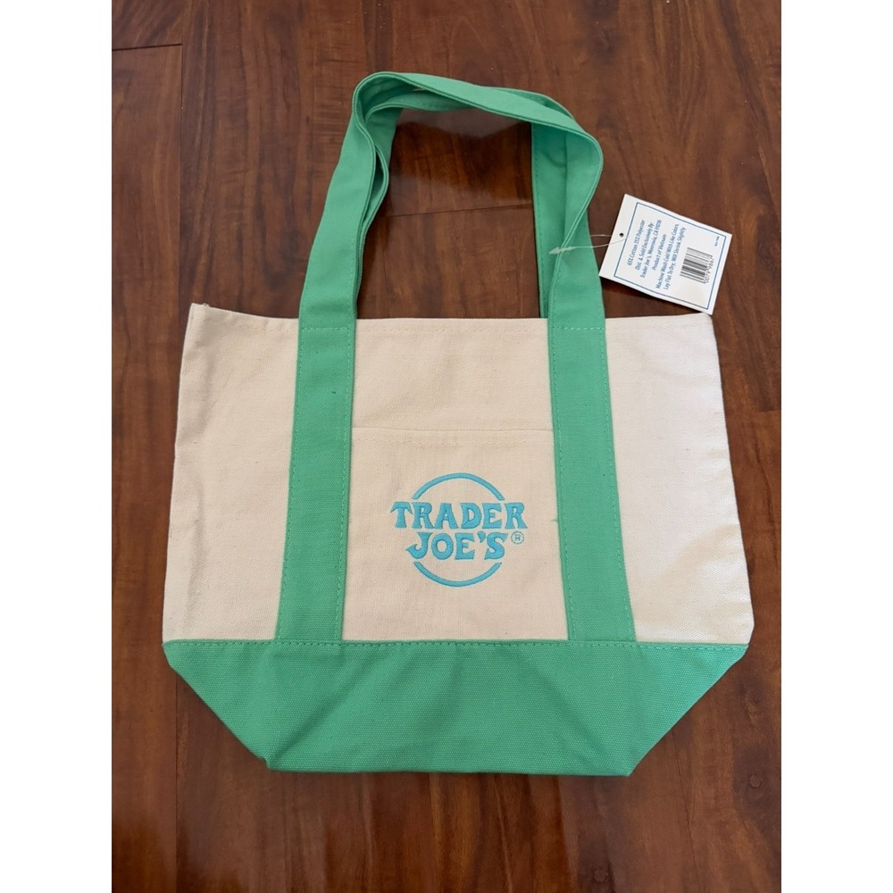 Trader Joe's Mini Canvas Tote Bag Mint Green Pastel Reusable NEW 2026